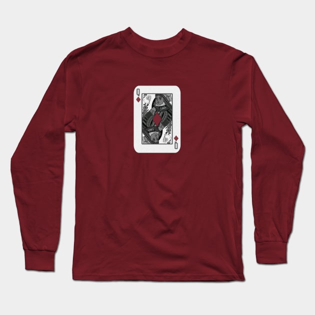 Ebony Queen Of Diamonds with White Cock Rooster Long Sleeve T-Shirt by Vixen Games